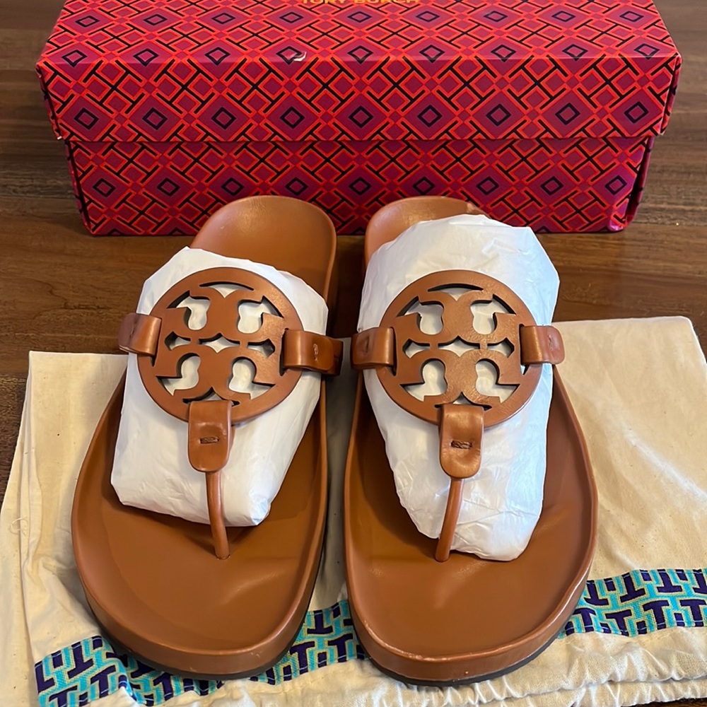 Tory Burch Brown Leather Miller Sandals